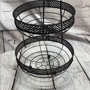 Two-Tier Black Metal Countertop Basket Organizer